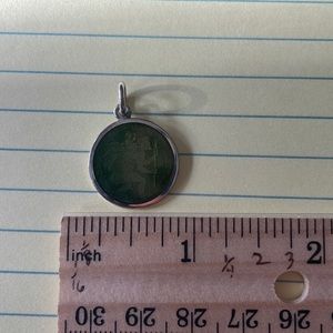 Dime size Moss Green St. Christopher Medal Sterling Silver